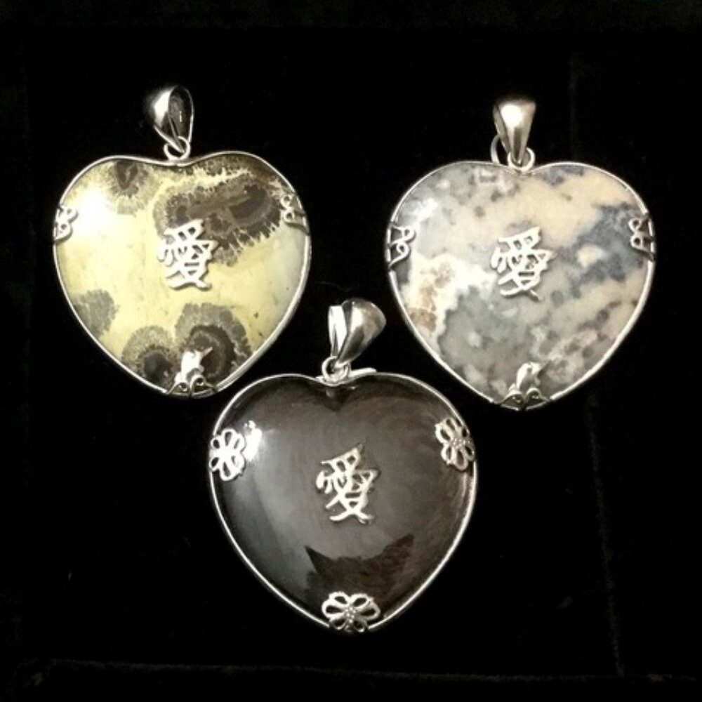 Jasper Heart Pendants Lot 925 Sterling Silver